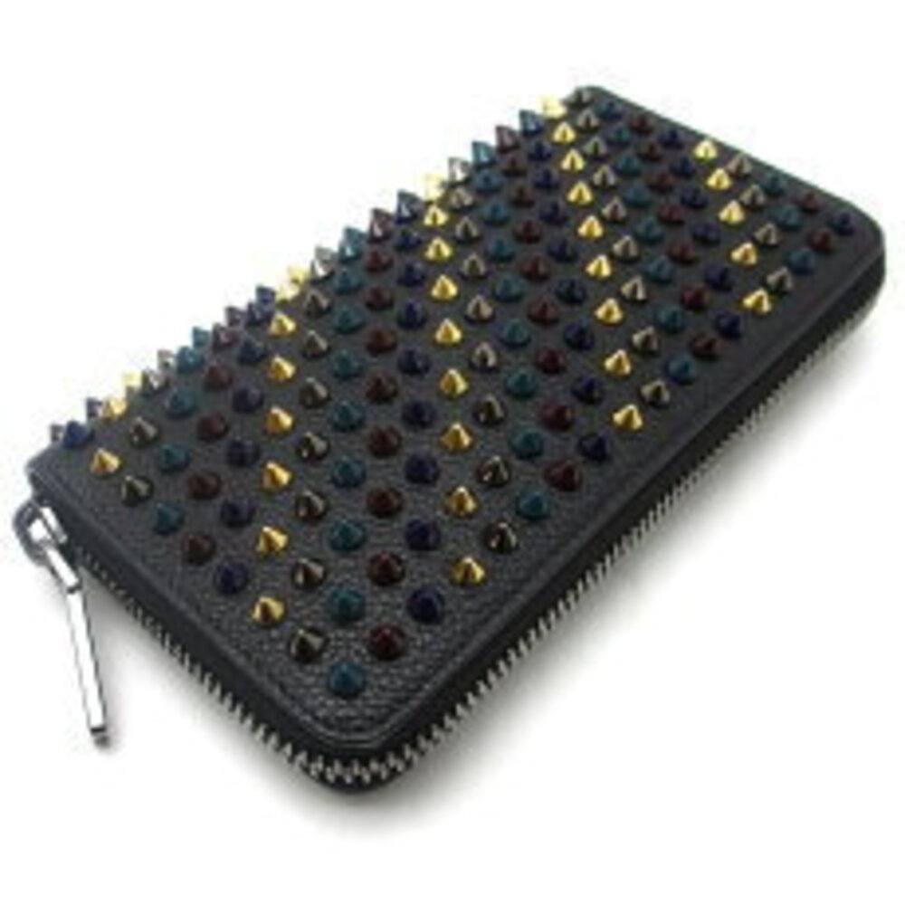 Christian Louboutin Zip Long Wallet Panetone Spike Calfskin Multi Black - Picture 4 of 9